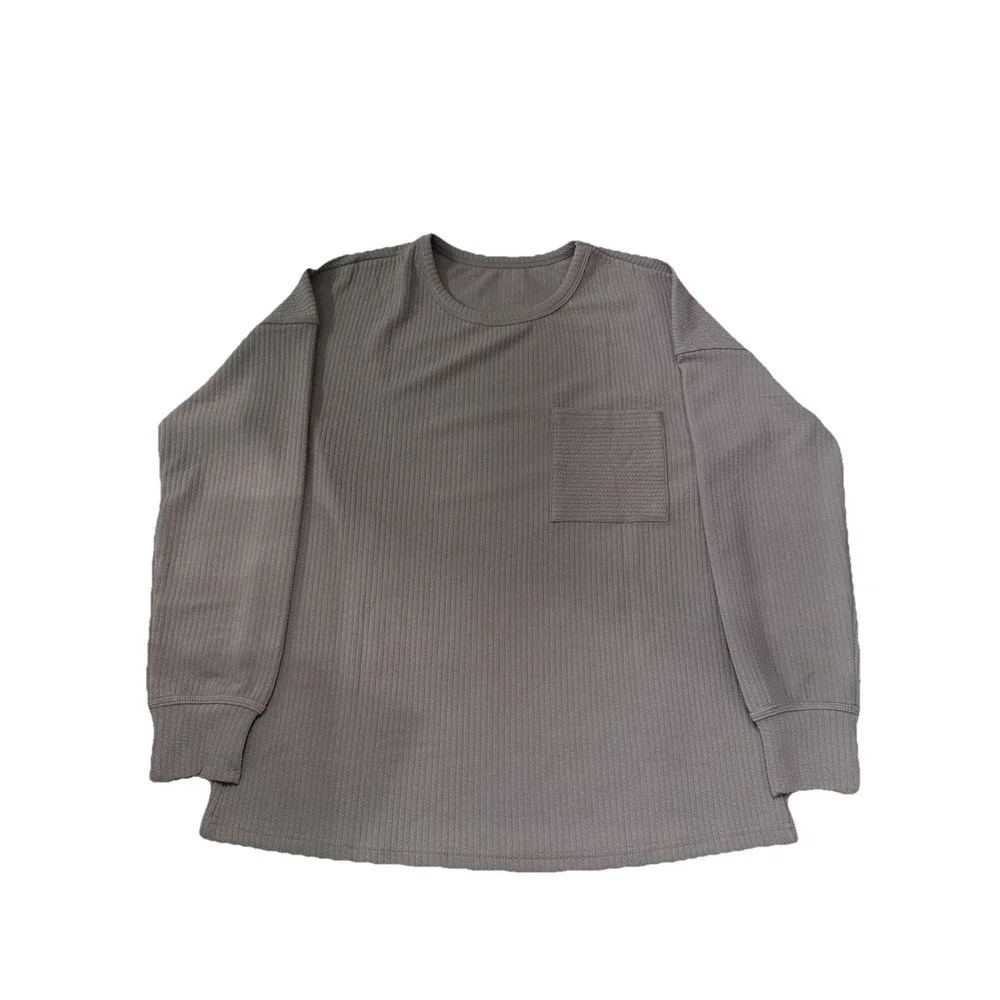 Men's  Gray Small crewneck long sleeve‎ Pullover textured Top Activewear